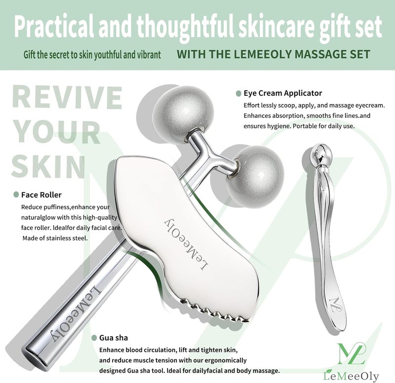 LeMeeOly 2Pcs Gua Sha Facial Tools Stainless Steel, Detailer GuaSha Set for Face Neck, Natural Skin Care Metal Gua Sha Lymphatic Drainage Face Massage Tool, Gift for Women (Detail Guasha Set) - Image 2